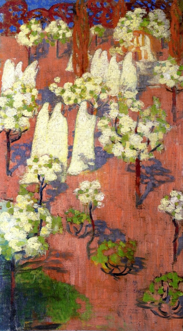 Maurice Denis - Jungfraeuliche fruehlingsbluehende Apfelbaeume - Virginal Spring Flowering Apple Trees - zum Schließen ins Bild klicken